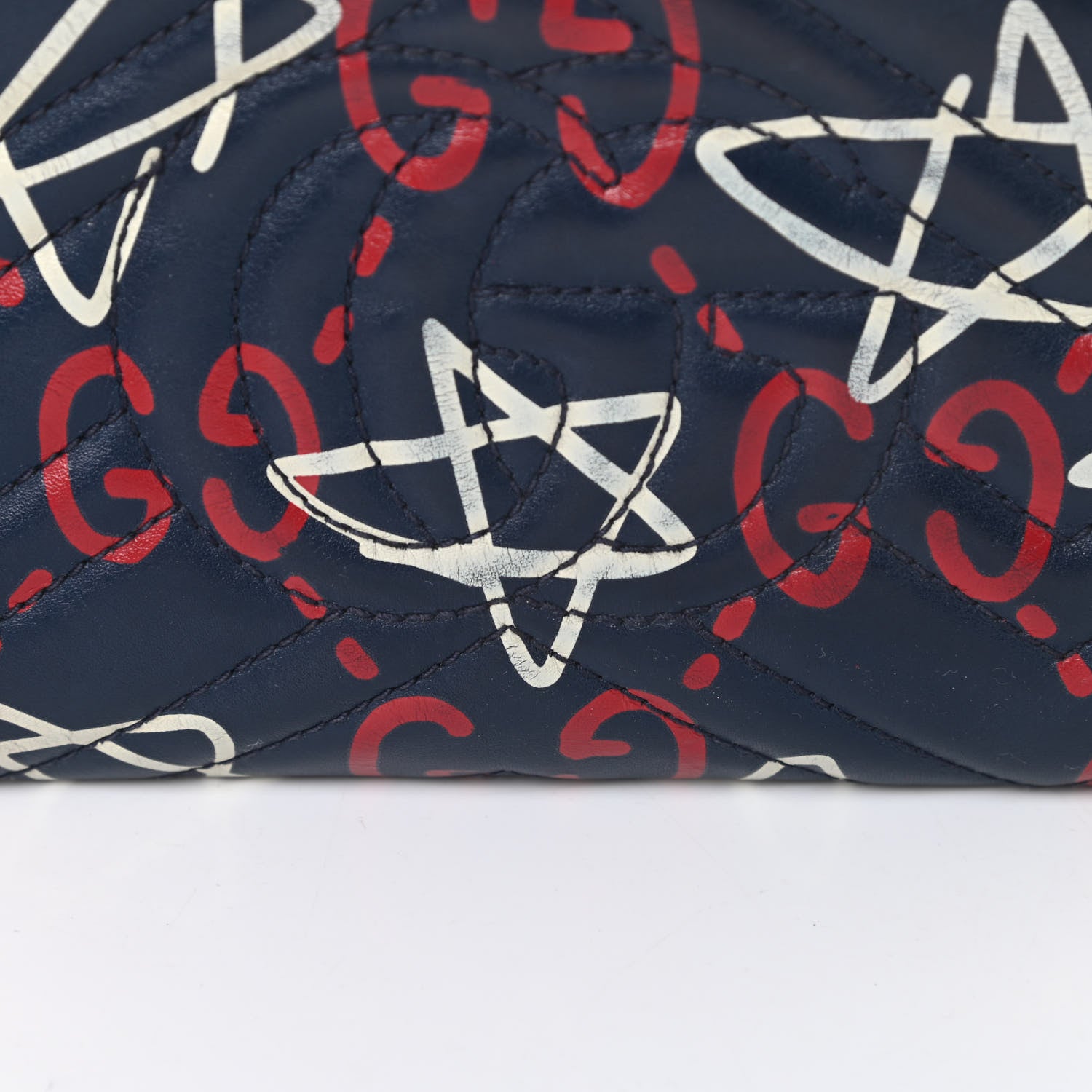 Gucci Calfskin Matelasse GucciGhost Mini GG Marmont Chain Bag Blue Agata Hibiscus Red 14 of 15