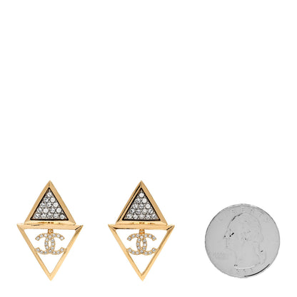 Chanel Metal Crystal CC Pointed Earrings Gold 2 of 5