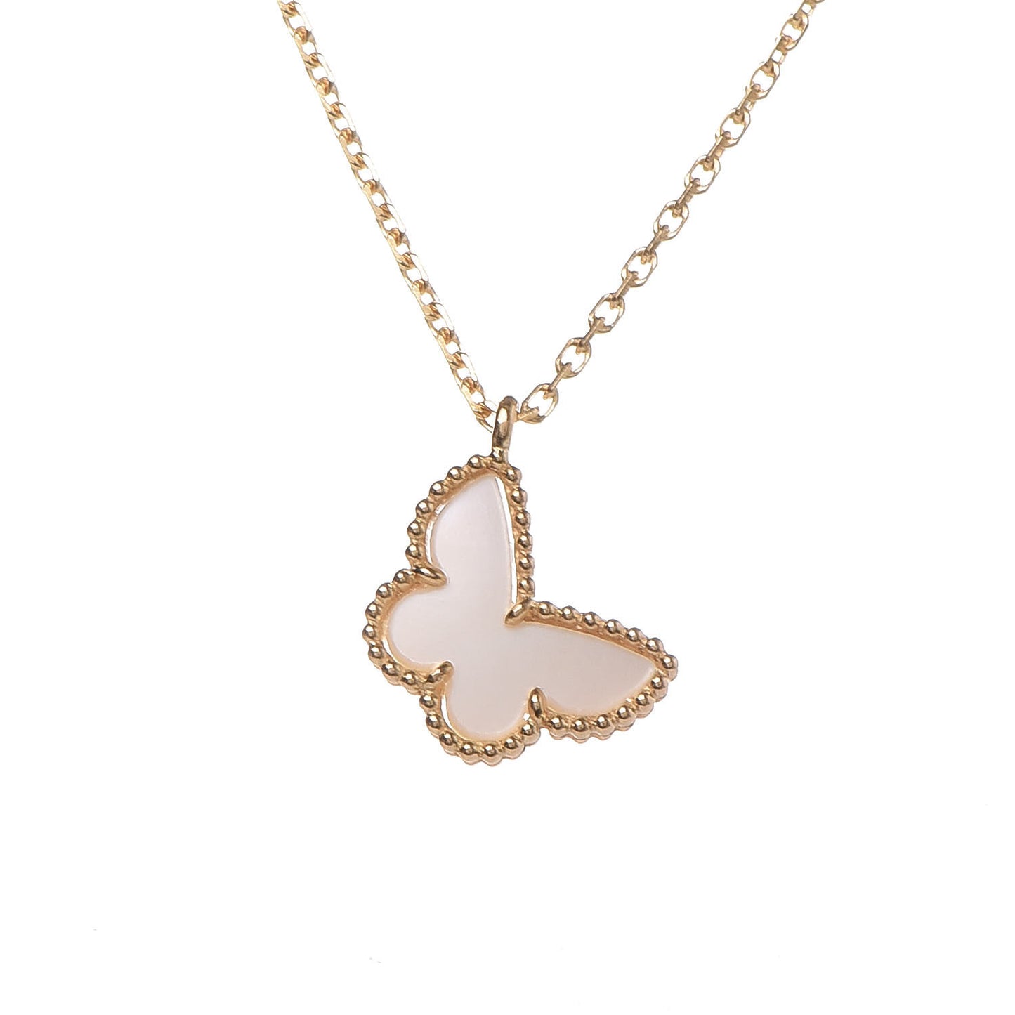 18K Yellow Gold Mother of Pearl Sweet Alhambra Butterfly Pendant Necklace