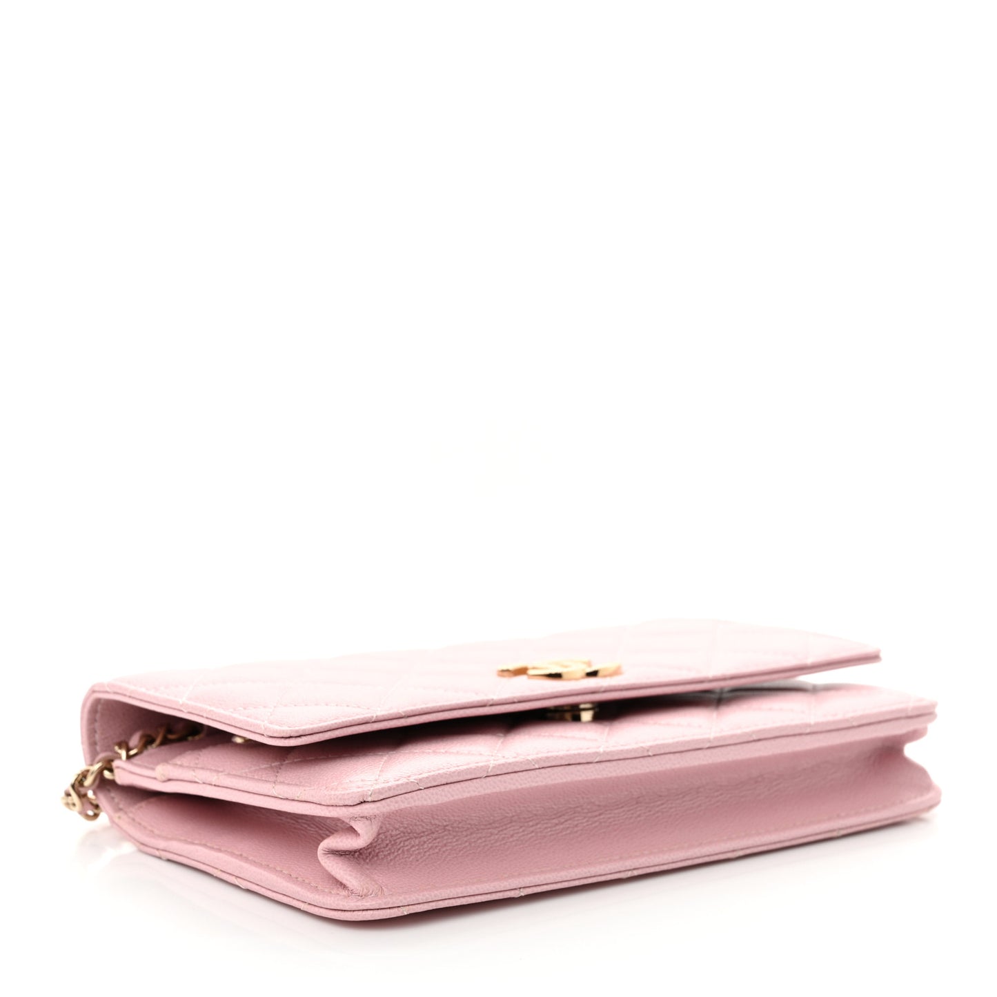 Caviar Quilted Studded CC Wallet on Chain WOC Light Pink