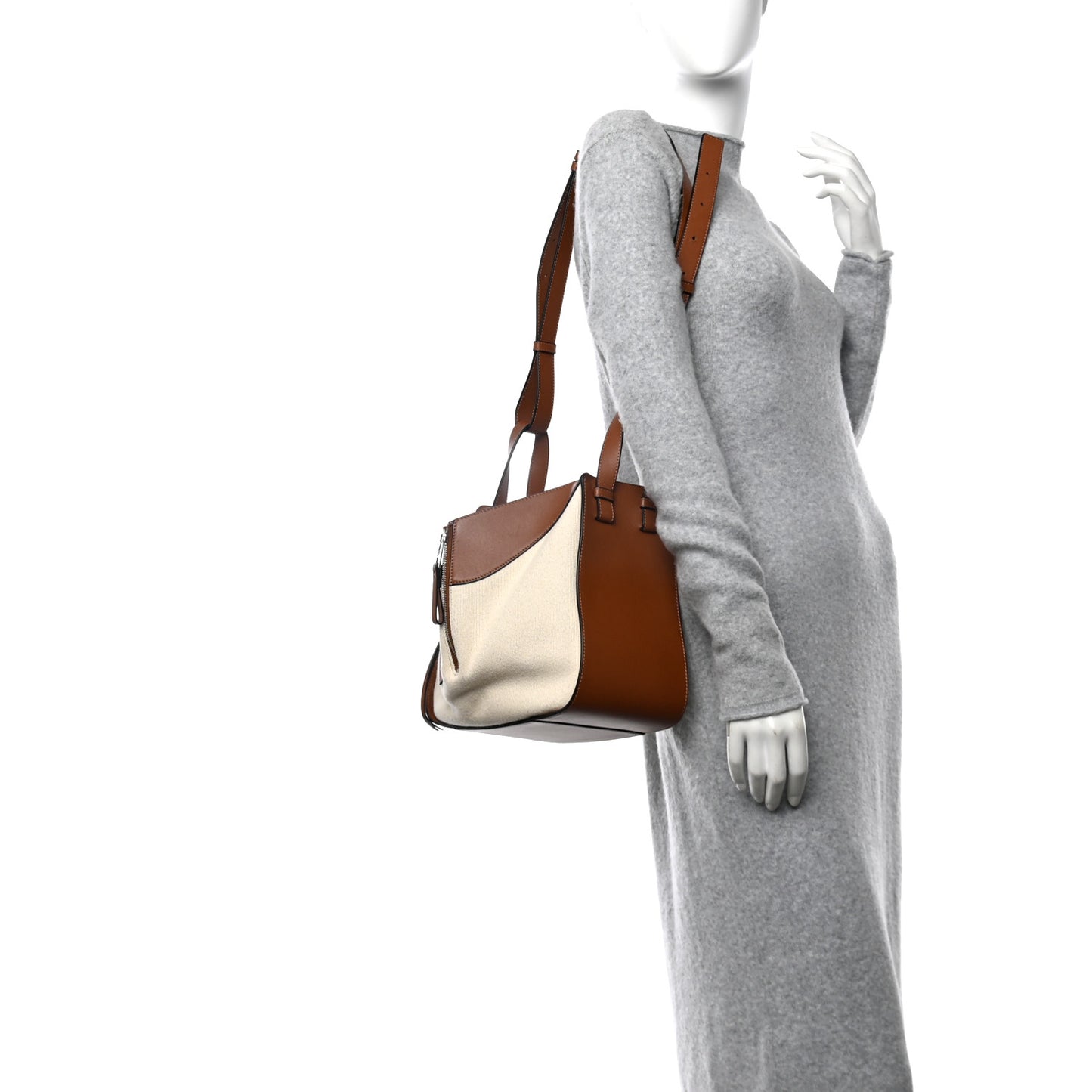 Calfskin Canvas Small Hammock Shoulder Bag Natural Tan
