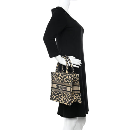 Christian Dior Canvas Mizza Embroidered Small Leopard Book Tote Beige 2 of 10