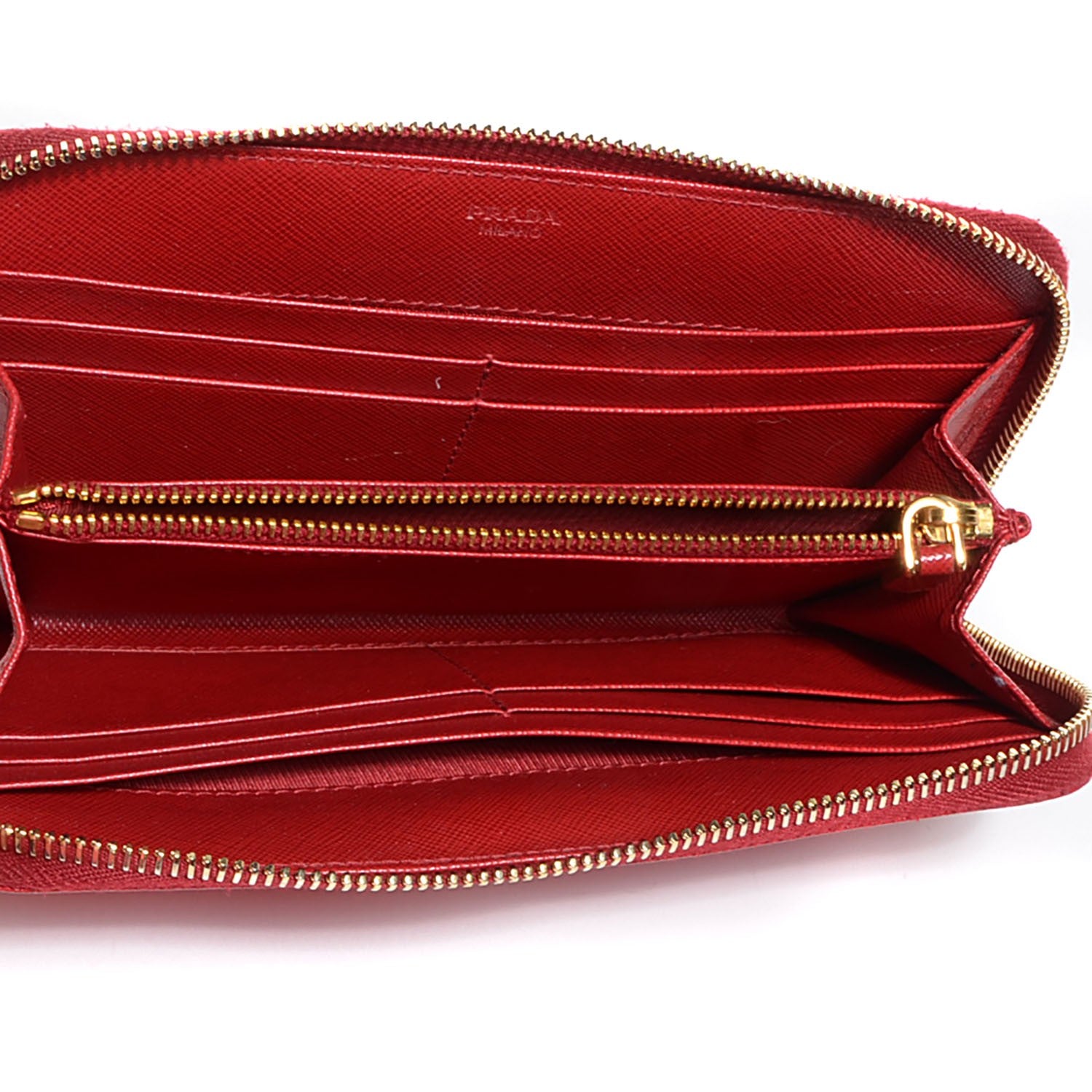 Prada Saffiano Metal Zip Around Wallet Fuoco 5 of 9