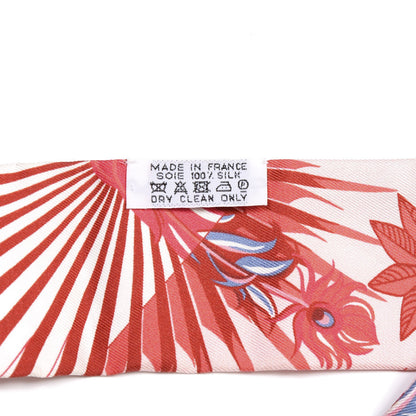 Hermes Silk Mythiques Phoenix Coloriages Twilly Blanc Corail Blue Jean 4 of 5