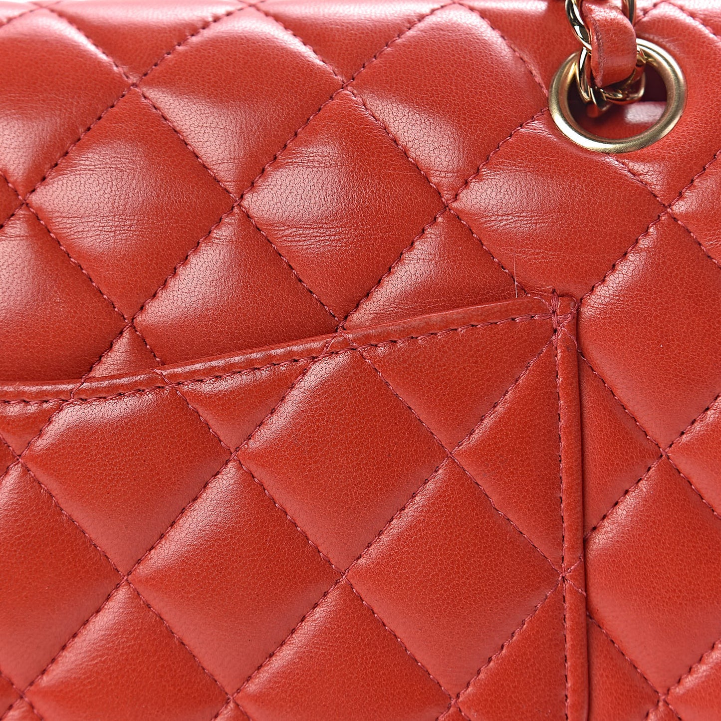 Lambskin Quilted Medium Double Flap Red