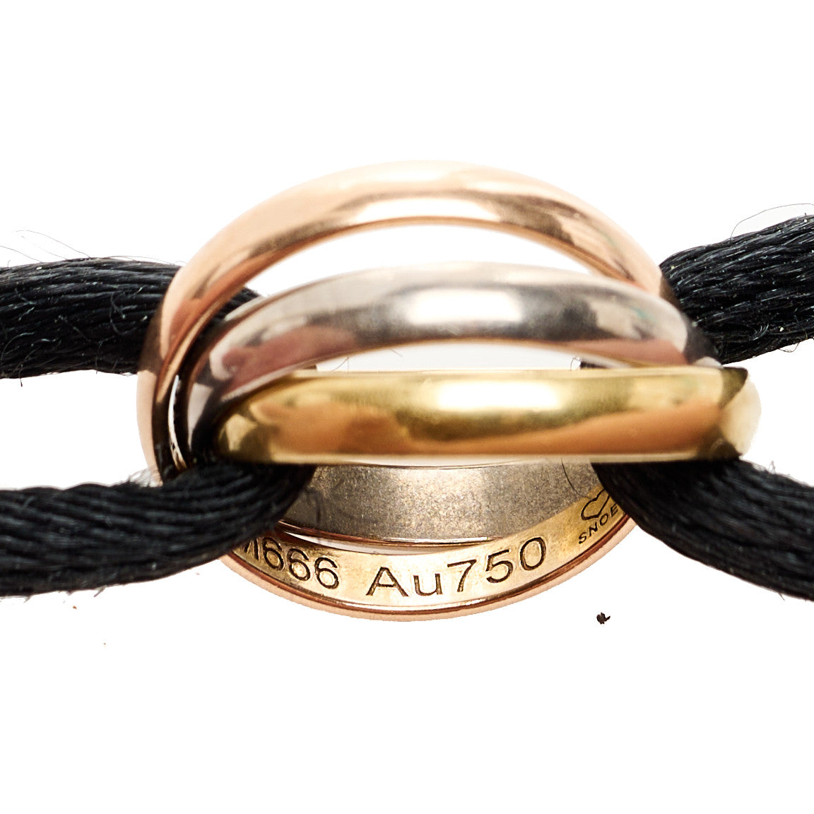 18K Pink Yellow White Gold Trinity Adjustable Cord Bracelet Black