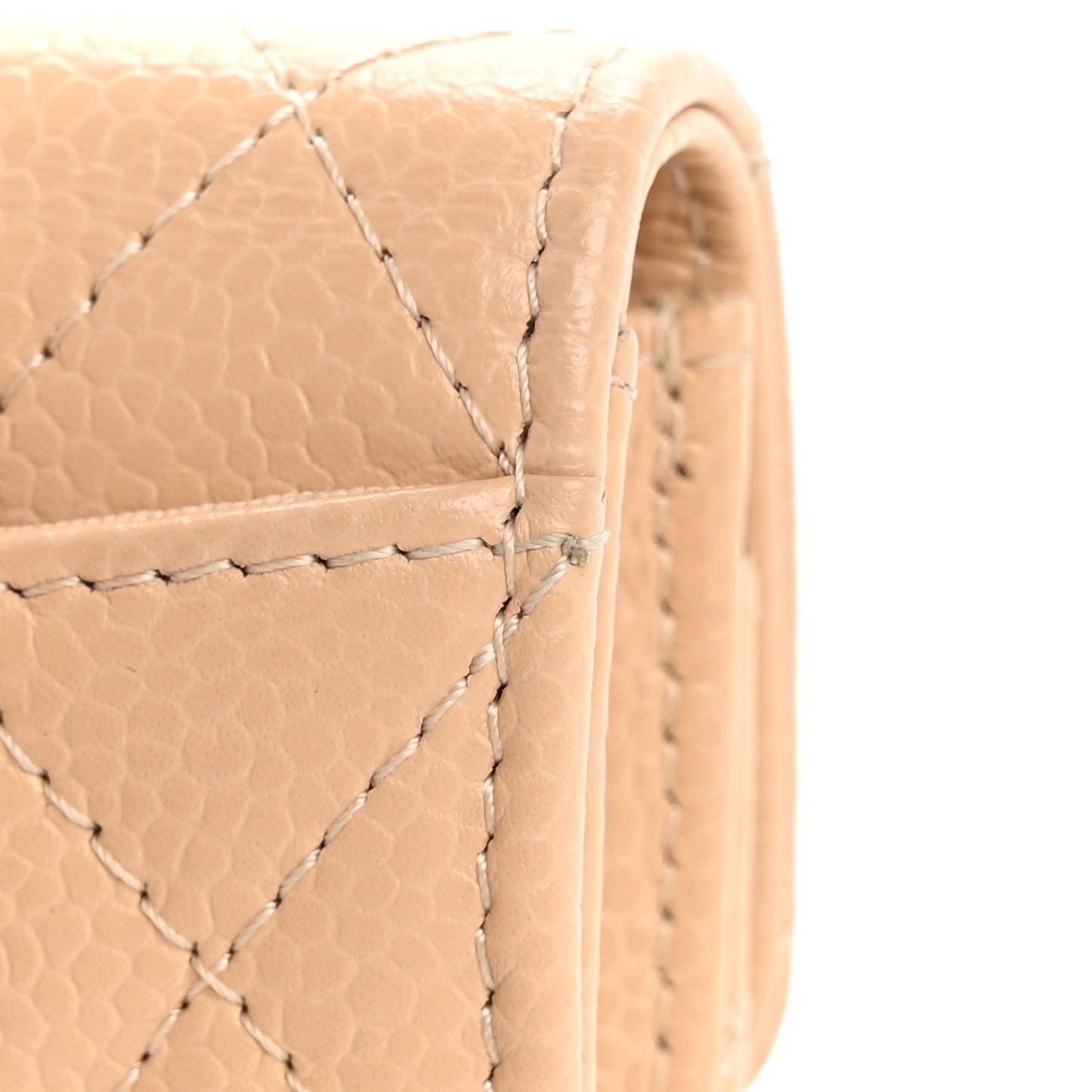 Caviar Quilted Flap Card Holder Wallet Beige