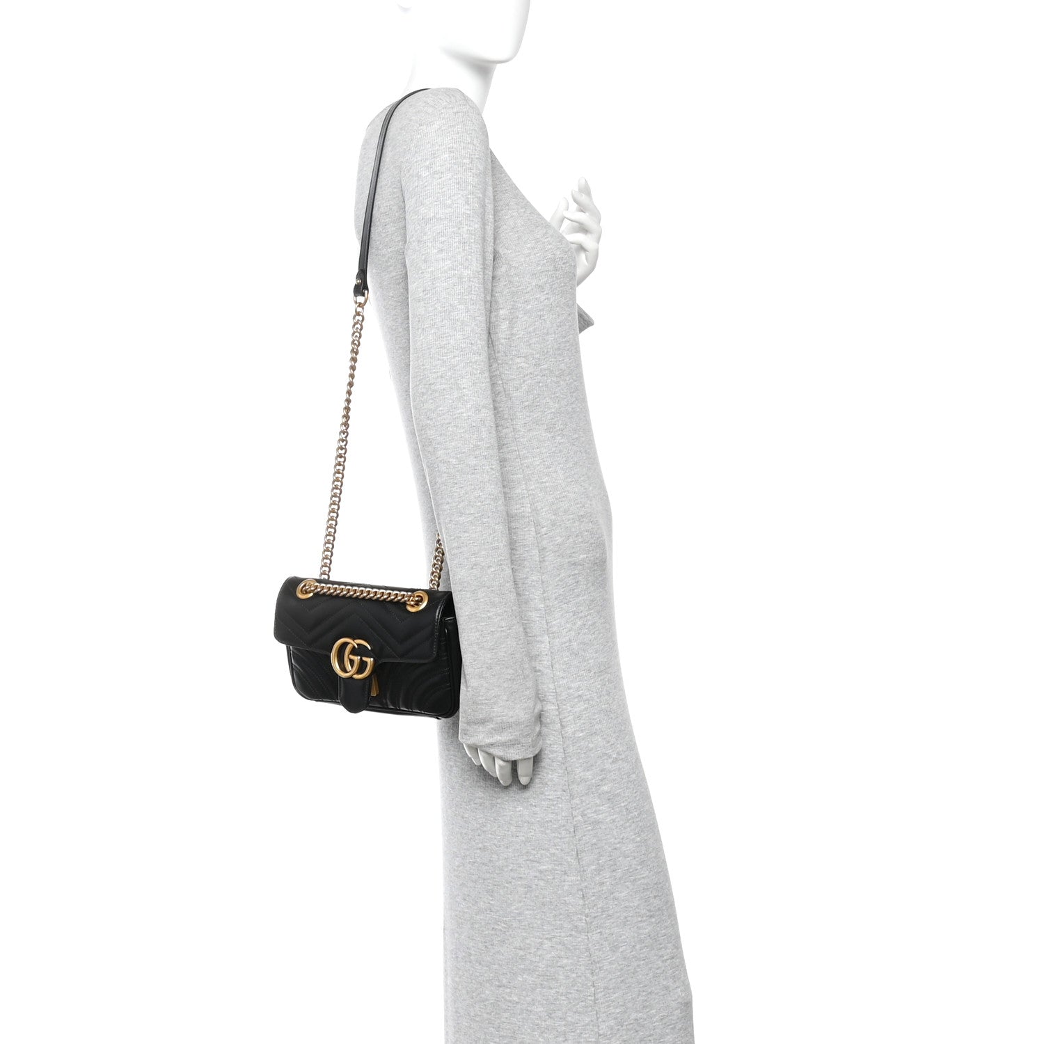 Gucci Calfskin Matelasse Mini GG Marmont Shoulder Bag Black 2 of 13