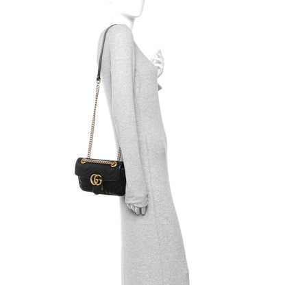 Gucci Calfskin Matelasse Mini GG Marmont Shoulder Bag Black 2 of 13