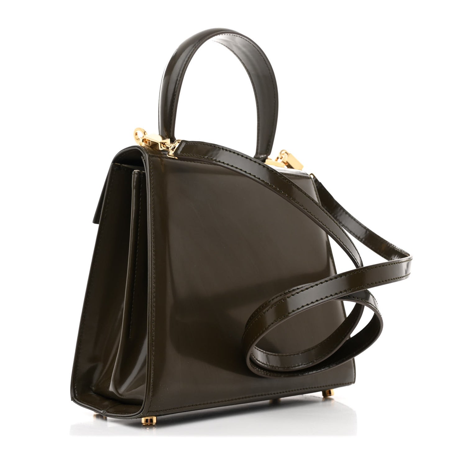 Brushed Off Calfskin Small Iconic Top Handle Bag Moss