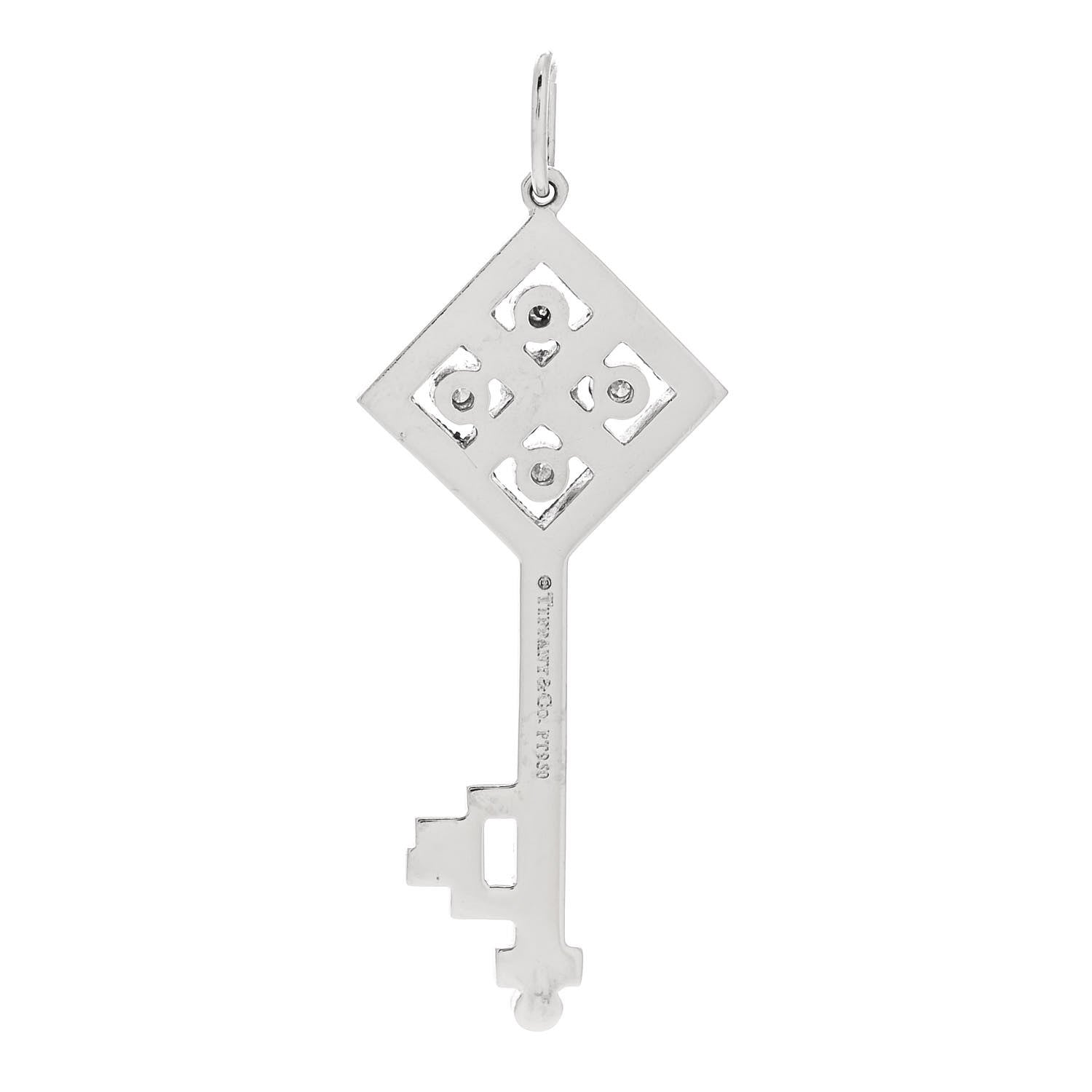 Tiffany Platinum Diamond Small Checkerboard Key Pendant 3 of 4