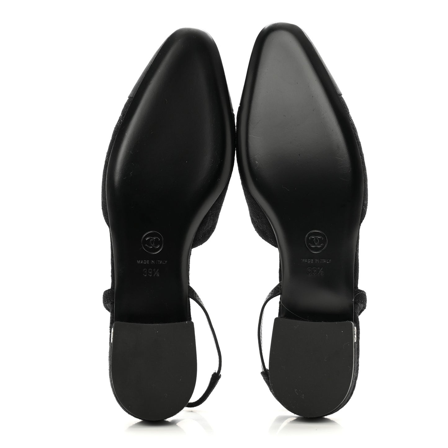 Wool Grosgrain Cap Toe CC Logo Slingback Flats 39.5 Black