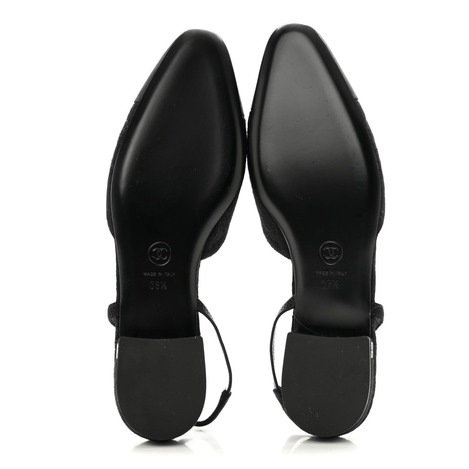 Chanel Wool Grosgrain Cap Toe CC Logo Slingback Flats 39.5 Black 3 of 8