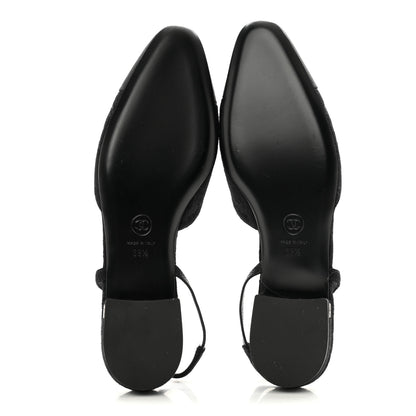 Chanel Wool Grosgrain Cap Toe CC Logo Slingback Flats 39.5 Black 3 of 8