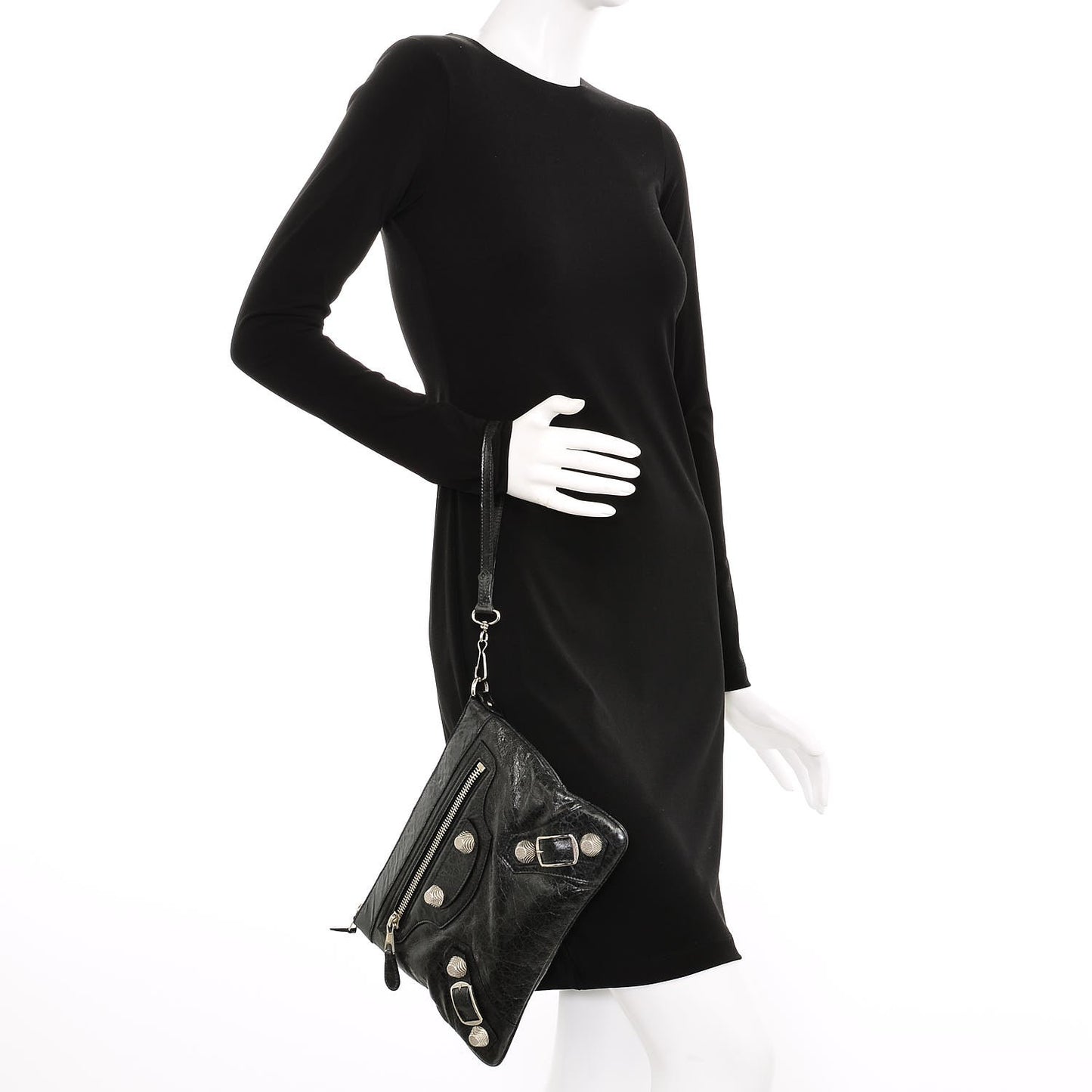 Chevre Giant 21 Silver Hardware Flat Handle Clutch Black