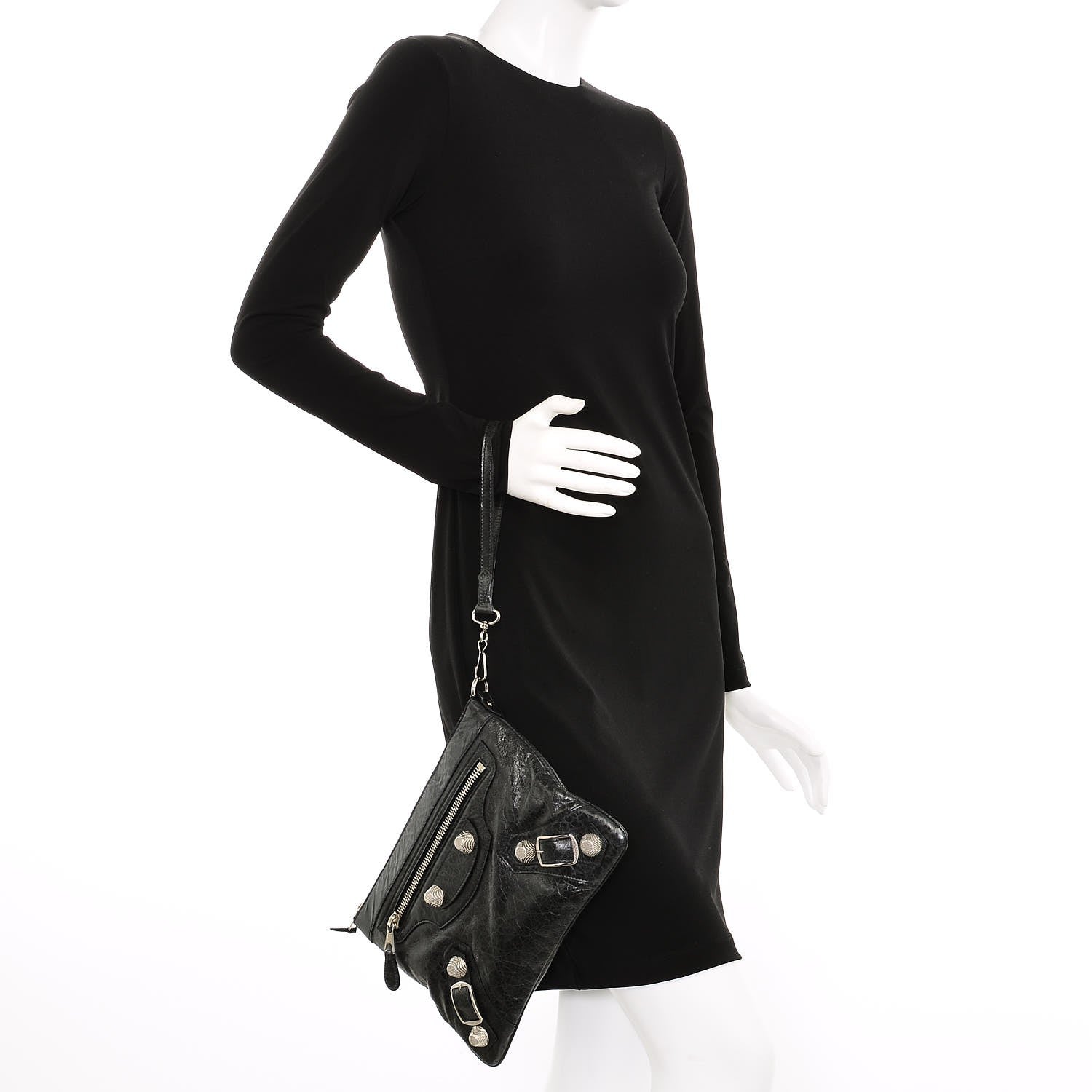 Balenciaga Chevre Giant 21 Silver Hardware Flat Handle Clutch Black 2 of 7