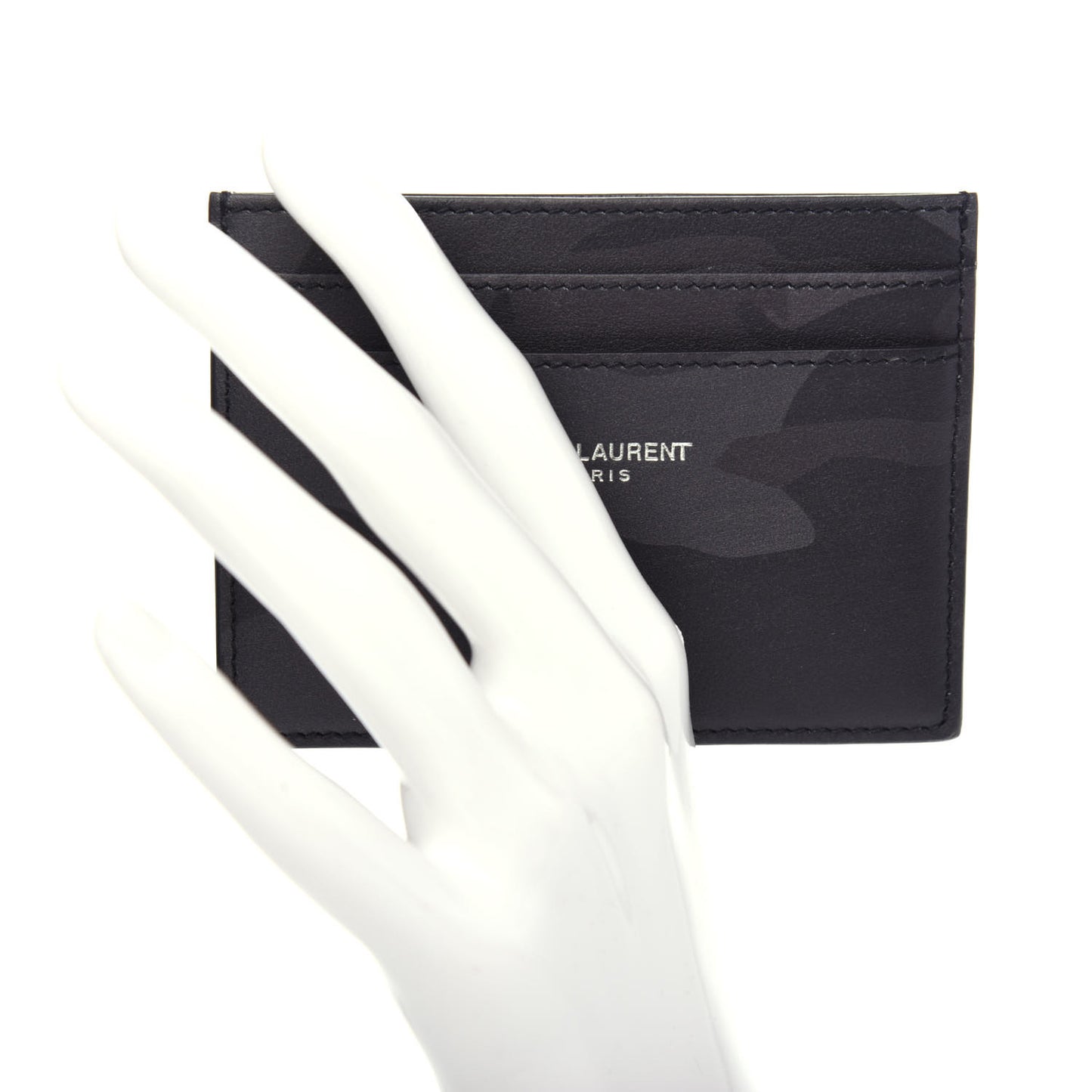 Calfskin Camouflage Credit Card Case Black Grey