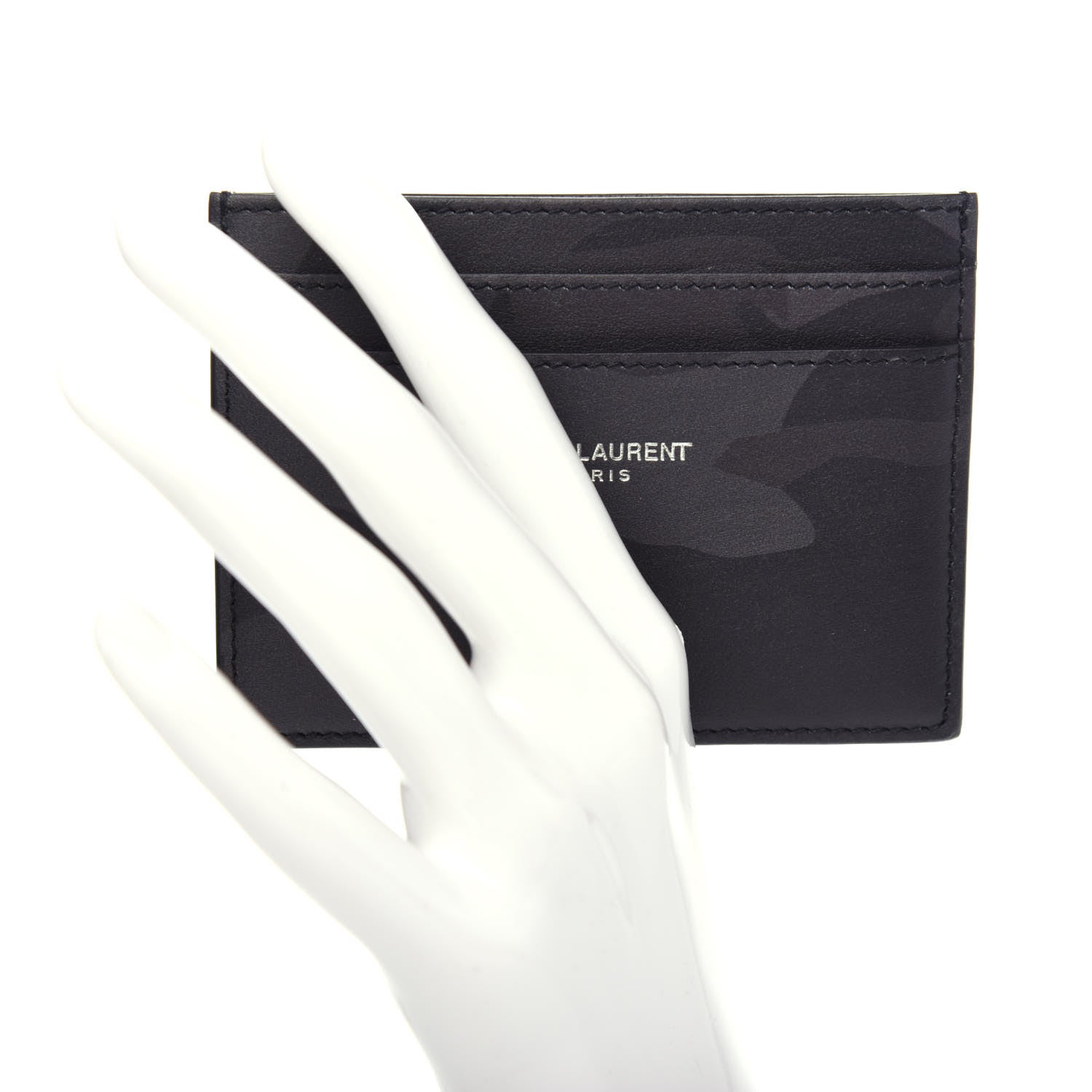 Saint Laurent Calfskin Camouflage Credit Card Case Black Grey 2 of 8