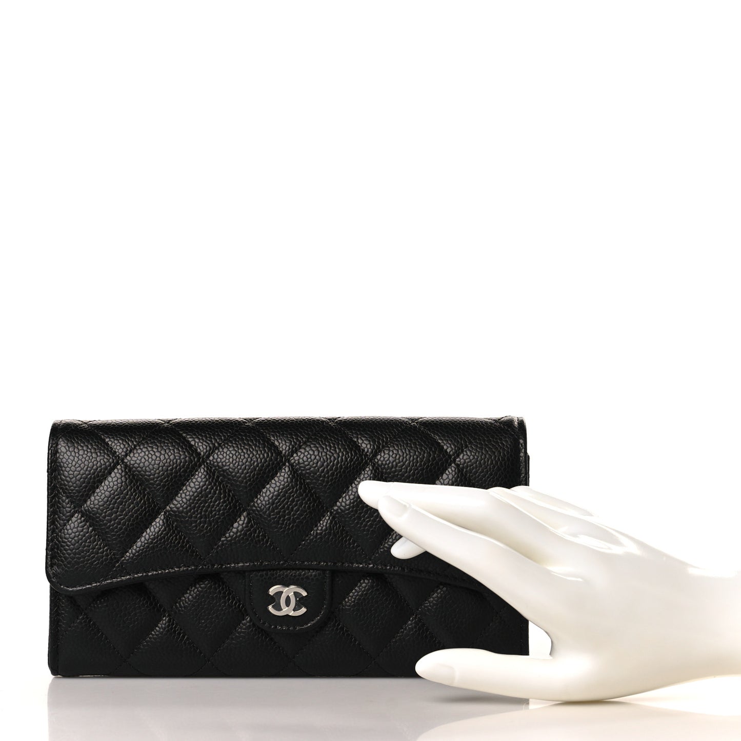 Caviar Quilted Large Gusset Flap Wallet Black