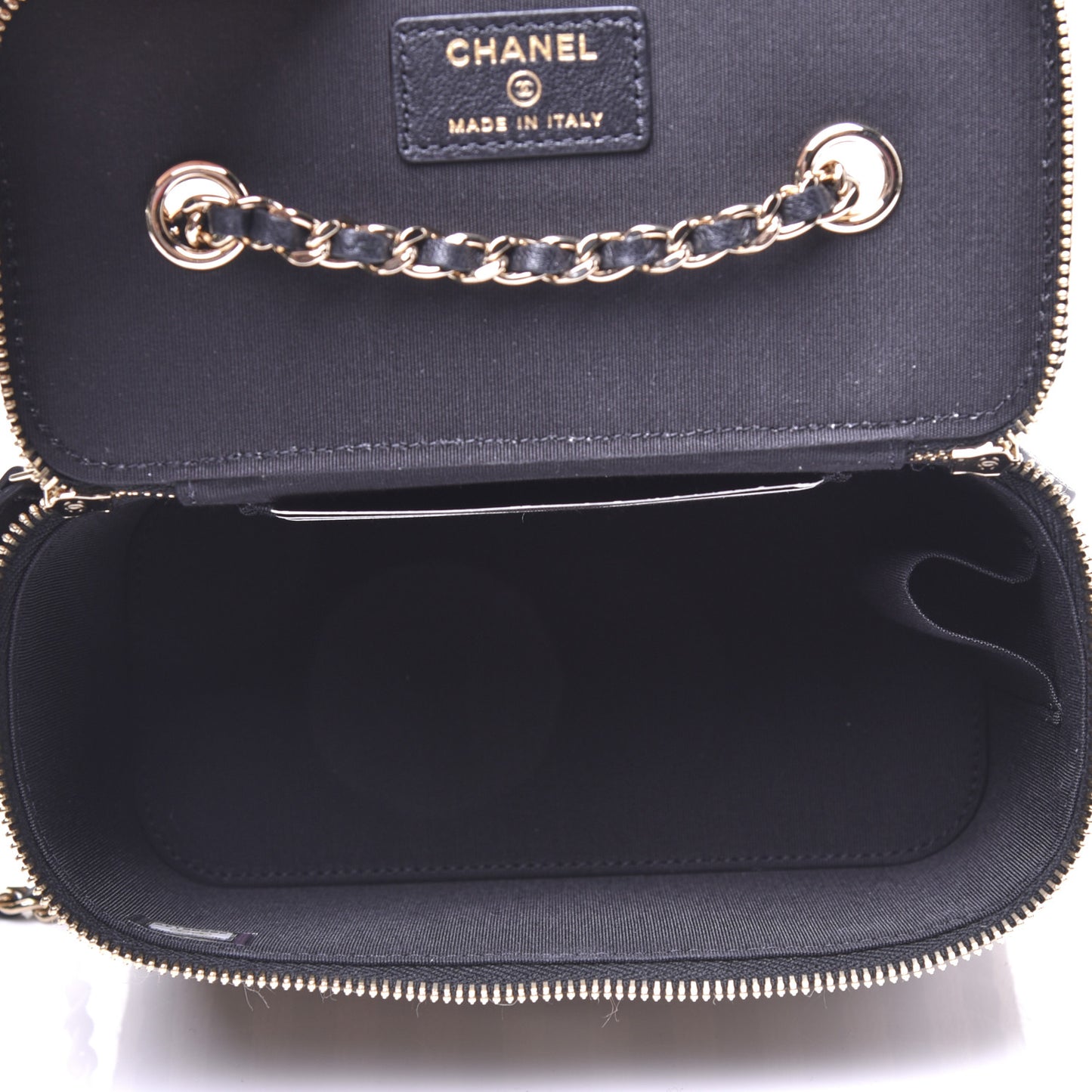 Raffia Jute Striped Small Vanity Case With Chain Black Beige