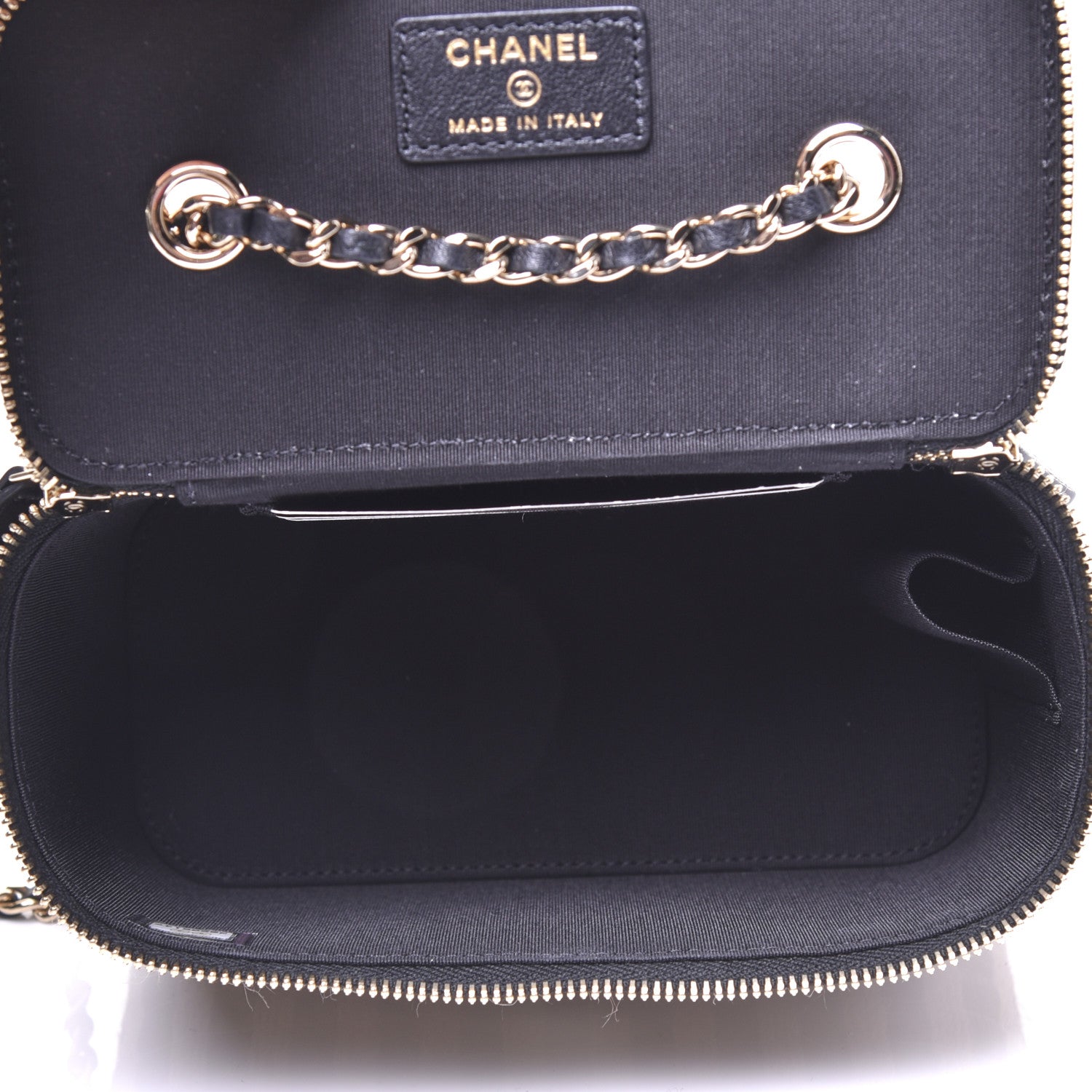 Chanel Raffia Jute Striped Small Vanity Case With Chain Black Beige 8 of 25