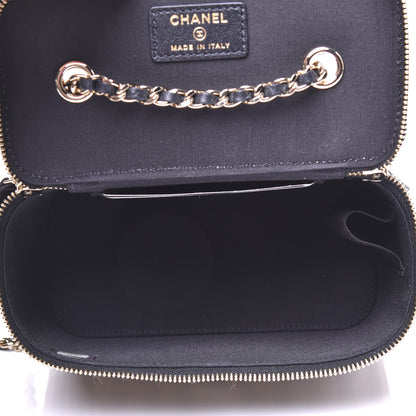 Chanel Raffia Jute Striped Small Vanity Case With Chain Black Beige 8 of 25