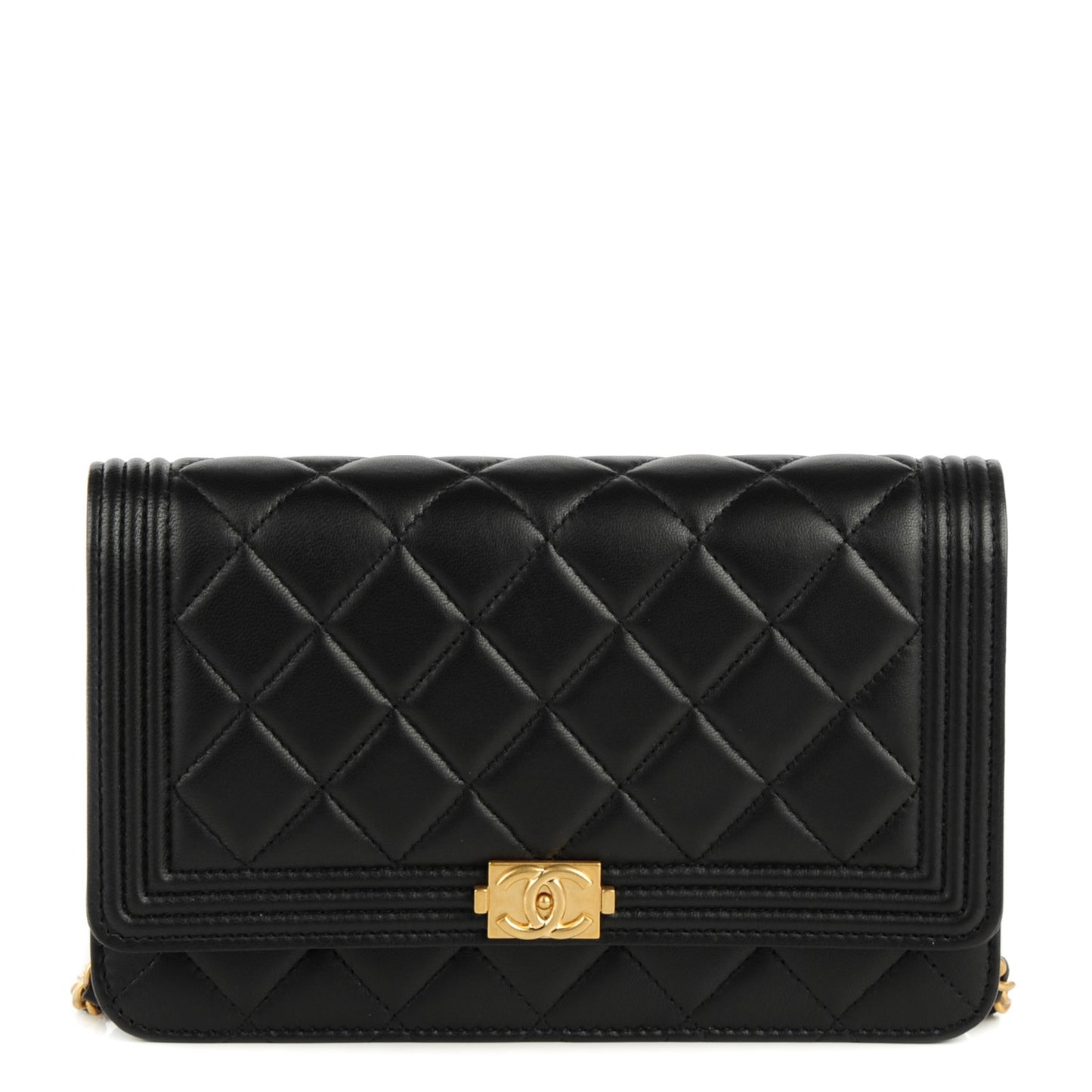 Lambskin Quilted Boy Wallet On Chain WOC Black