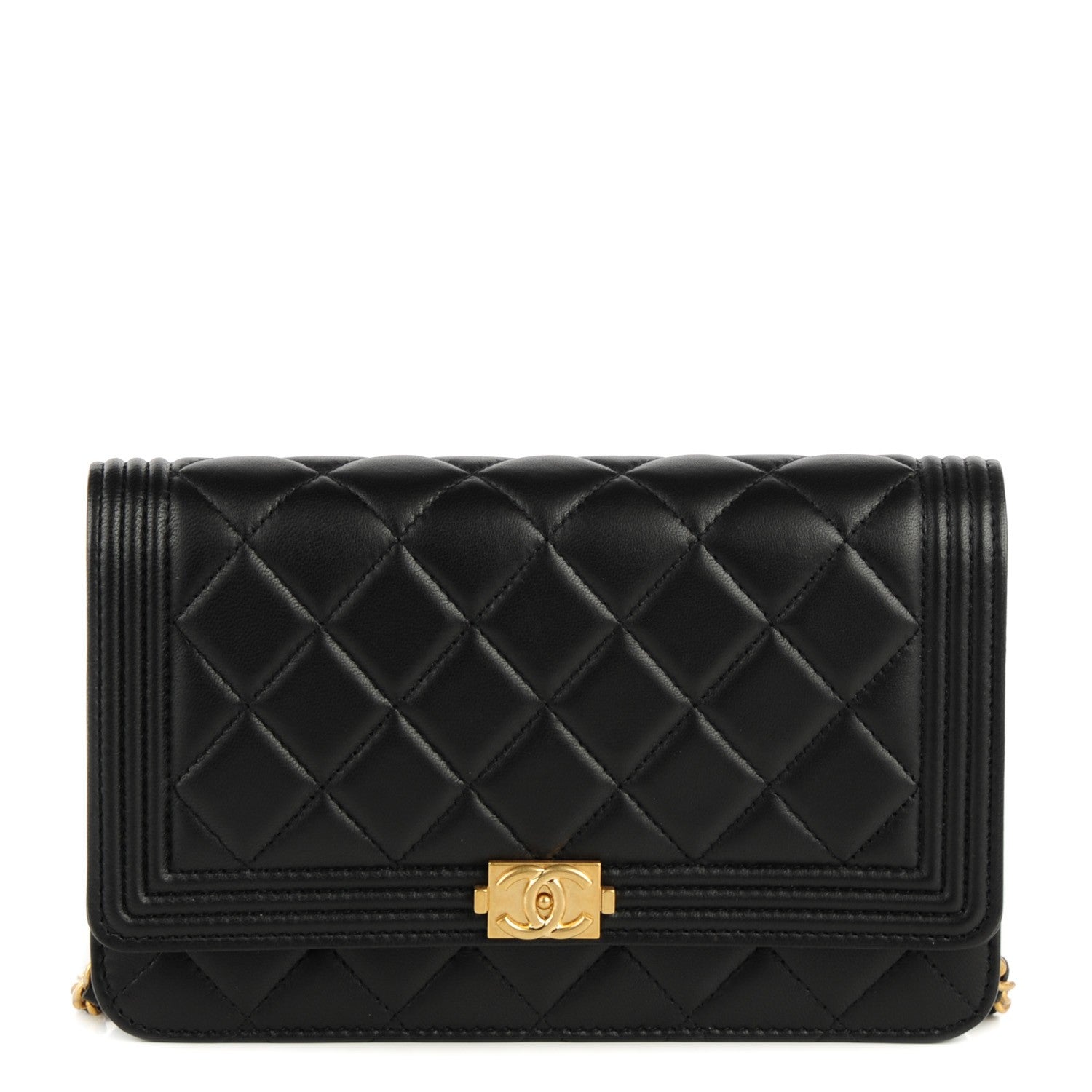 Chanel Lambskin Quilted Boy Wallet On Chain WOC Black 1 of 8
