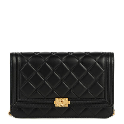 Chanel Lambskin Quilted Boy Wallet On Chain WOC Black 1 of 8