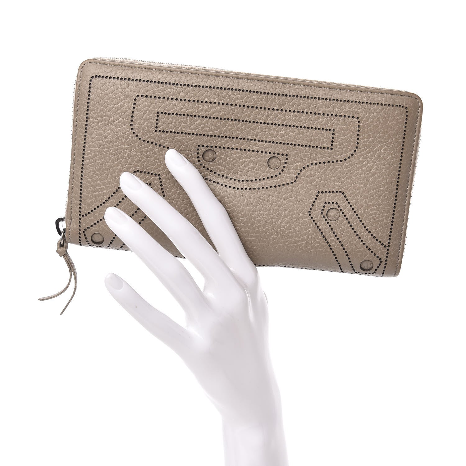 Balenciaga Veau Grana Perforated Blackout Hardware Continental Zip Around Wallet Gris Cendre 2 of 8