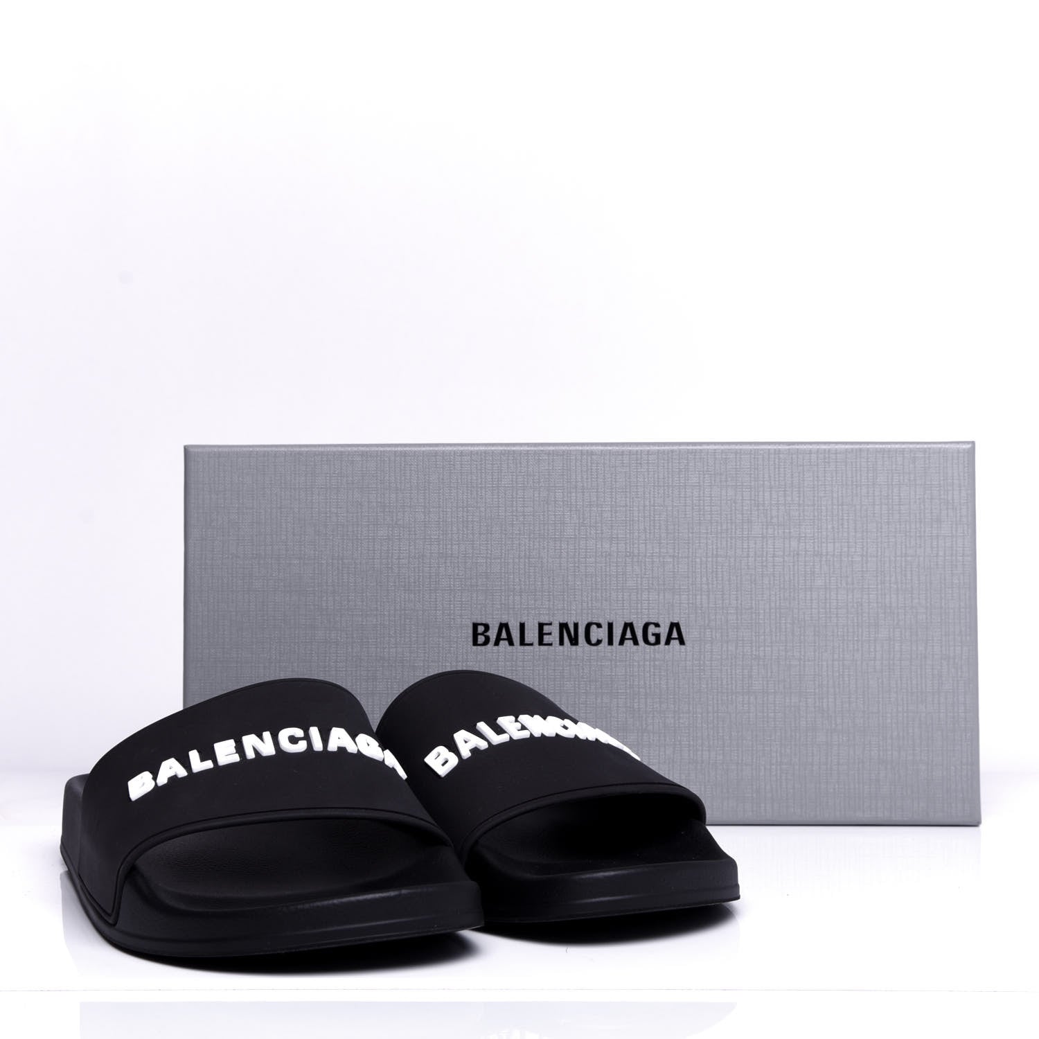 Balenciaga Rubber Womens Logo Pool Slide Sandals 41 Black White 9 of 20