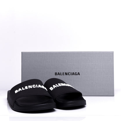 Balenciaga Rubber Womens Logo Pool Slide Sandals 41 Black White 9 of 20