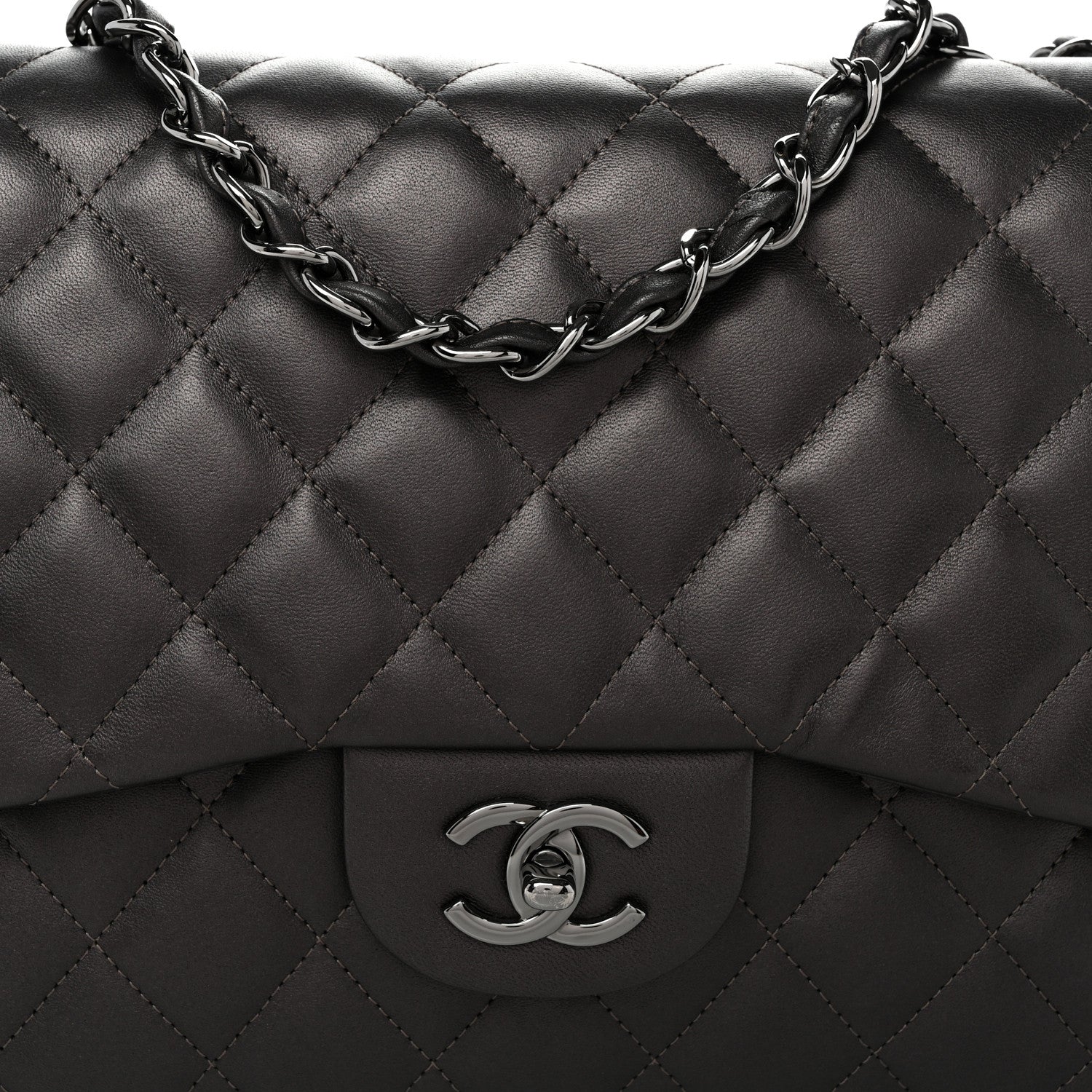 Chanel Lambskin Quilted Jumbo Single Flap  Dark Grey 8 of 10