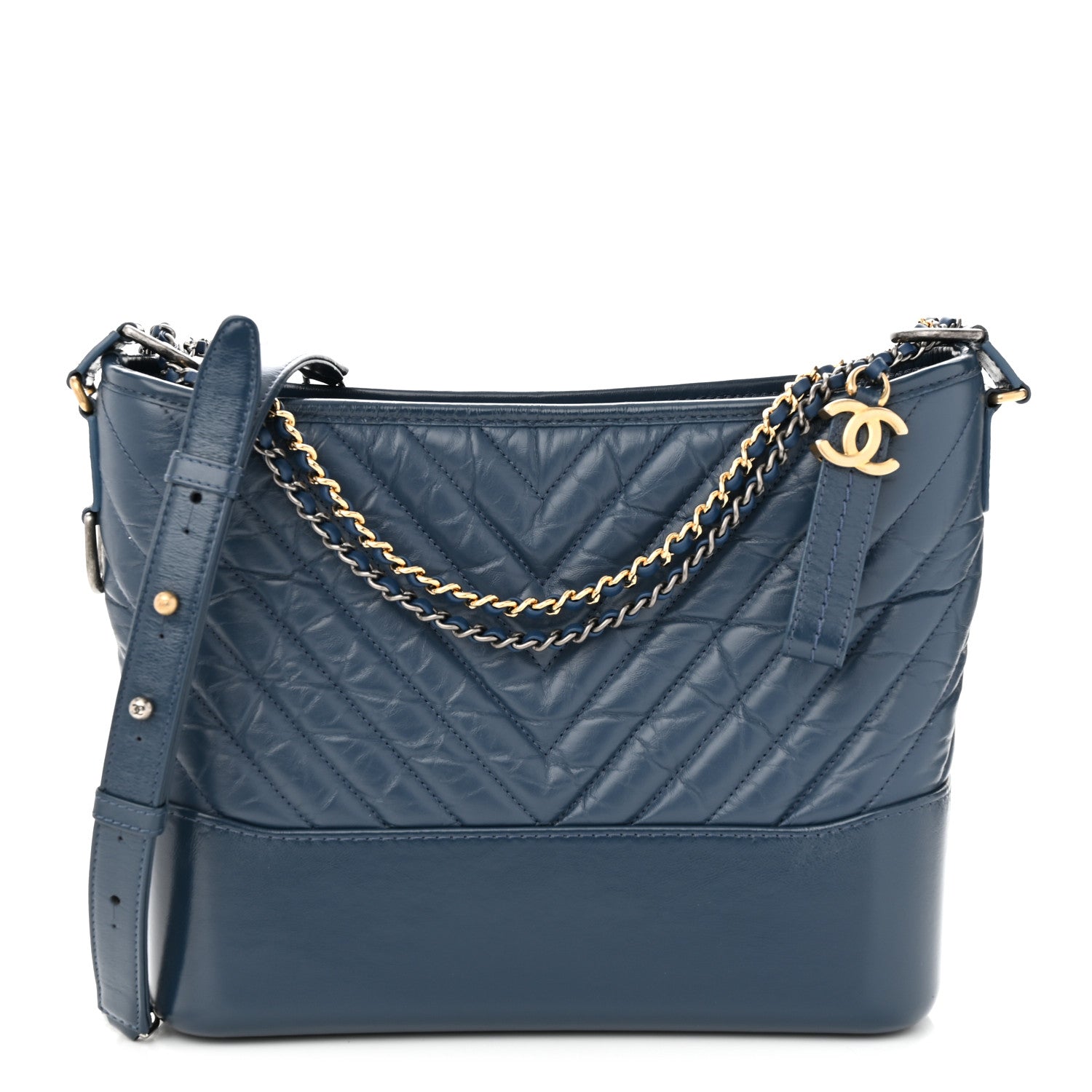 Chanel Aged Calfskin Chevron Quilted Medium Gabrielle Hobo Blue 1 of 12
