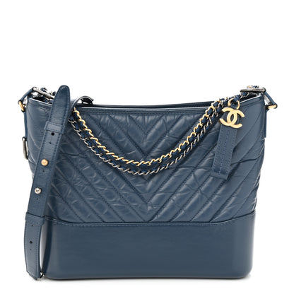 Chanel Aged Calfskin Chevron Quilted Medium Gabrielle Hobo Blue 1 of 12