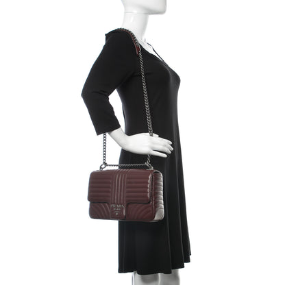 Prada Soft Calfskin Impunture Diagramme Large Chain Flap Shoulder Bag Granato 2 of 9