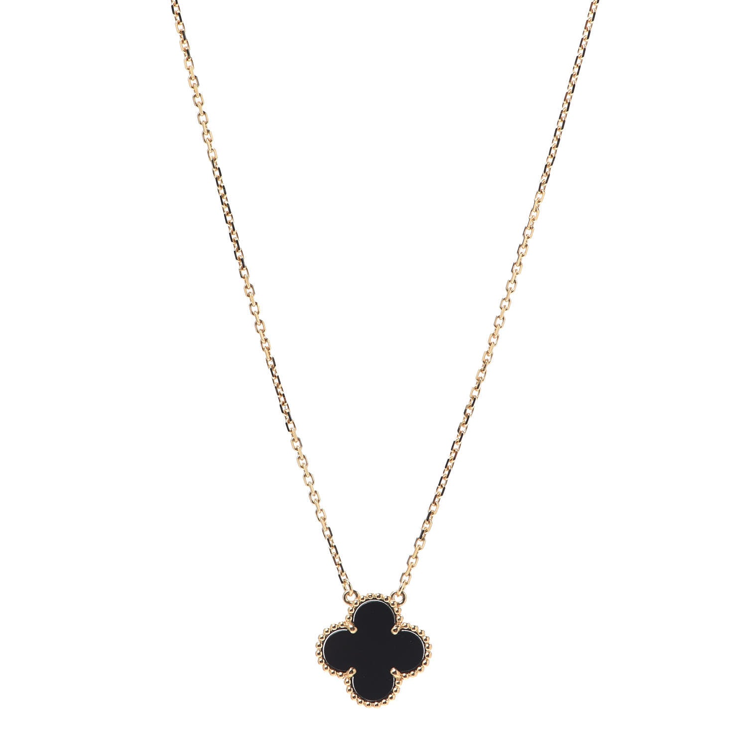 Van Cleef & Arpels 18K Yellow Gold Black Onyx Vintage Alhambra Pendant Necklace 1 of 8