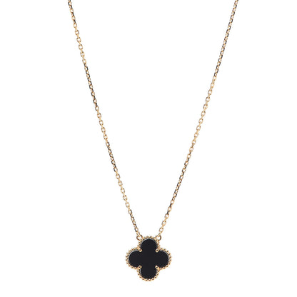 Van Cleef & Arpels 18K Yellow Gold Black Onyx Vintage Alhambra Pendant Necklace 1 of 8