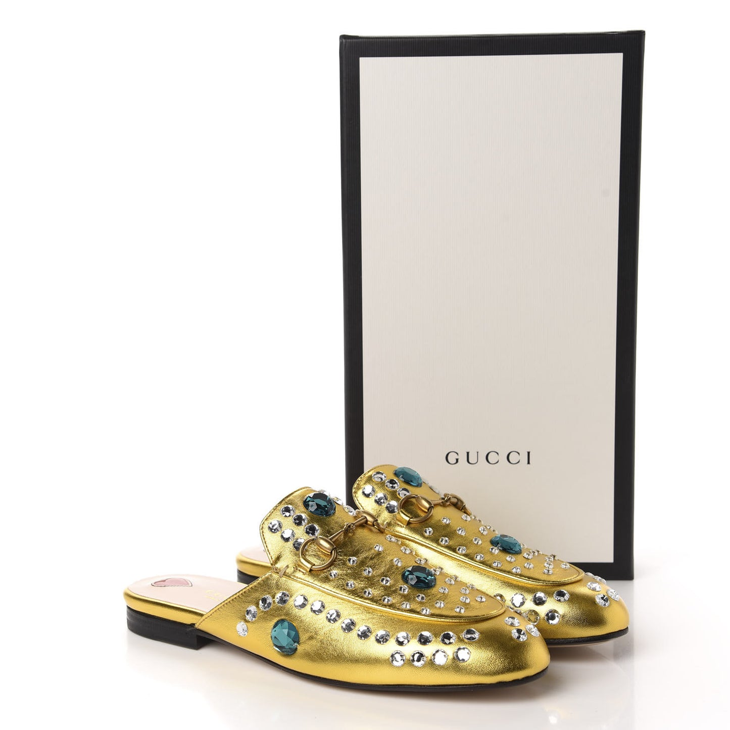Metallic Nappa Crystal Womens Princetown Slippers 37.5 Gold