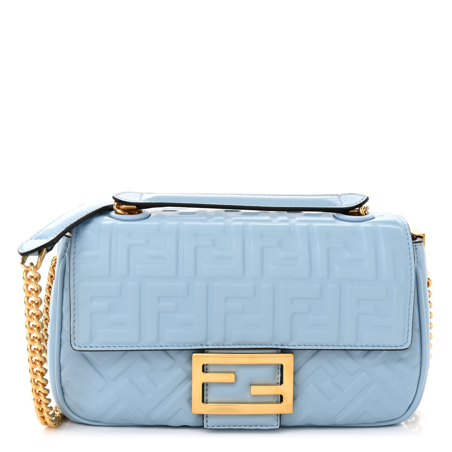 Fendi Nappa Small FF Embossed Midi Chain Baguette Azzurro Baby 1 of 9