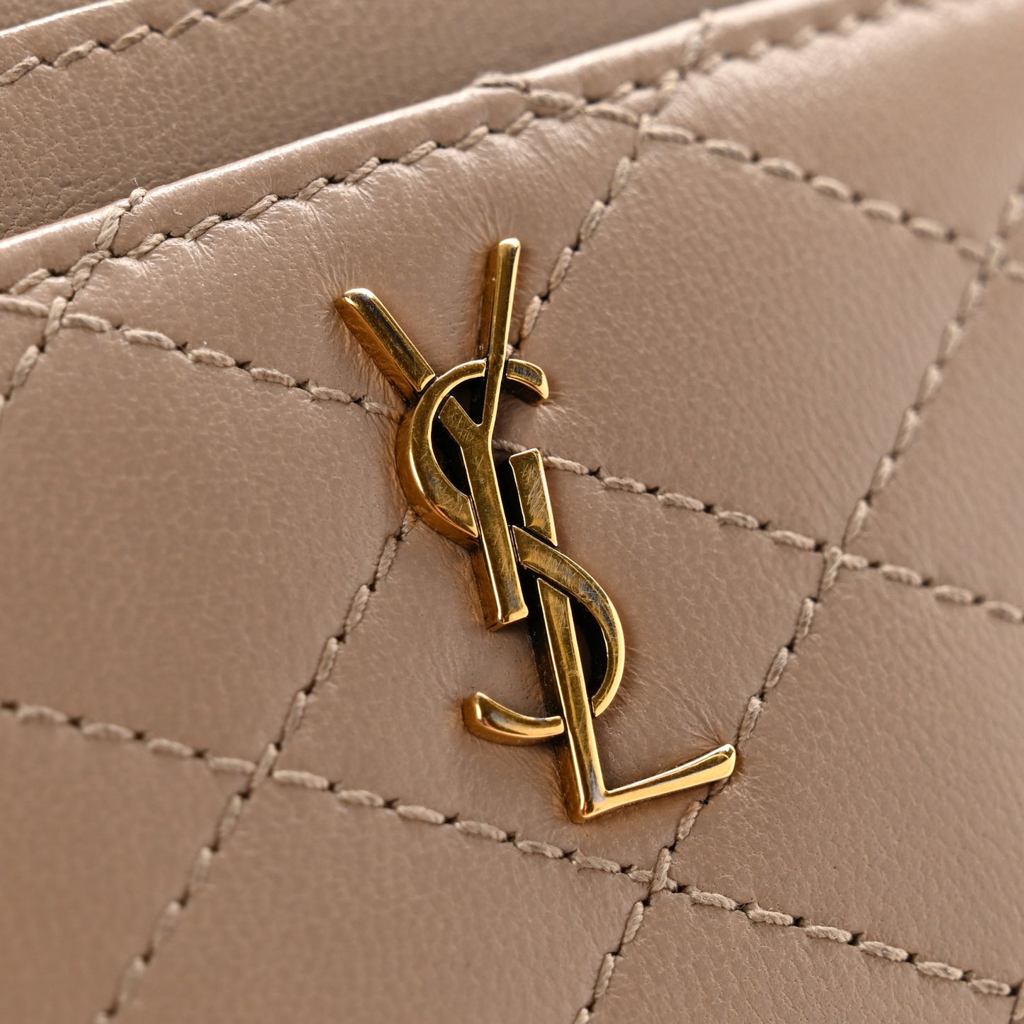 Lambskin Quilted Gaby Card Case Dark Beige