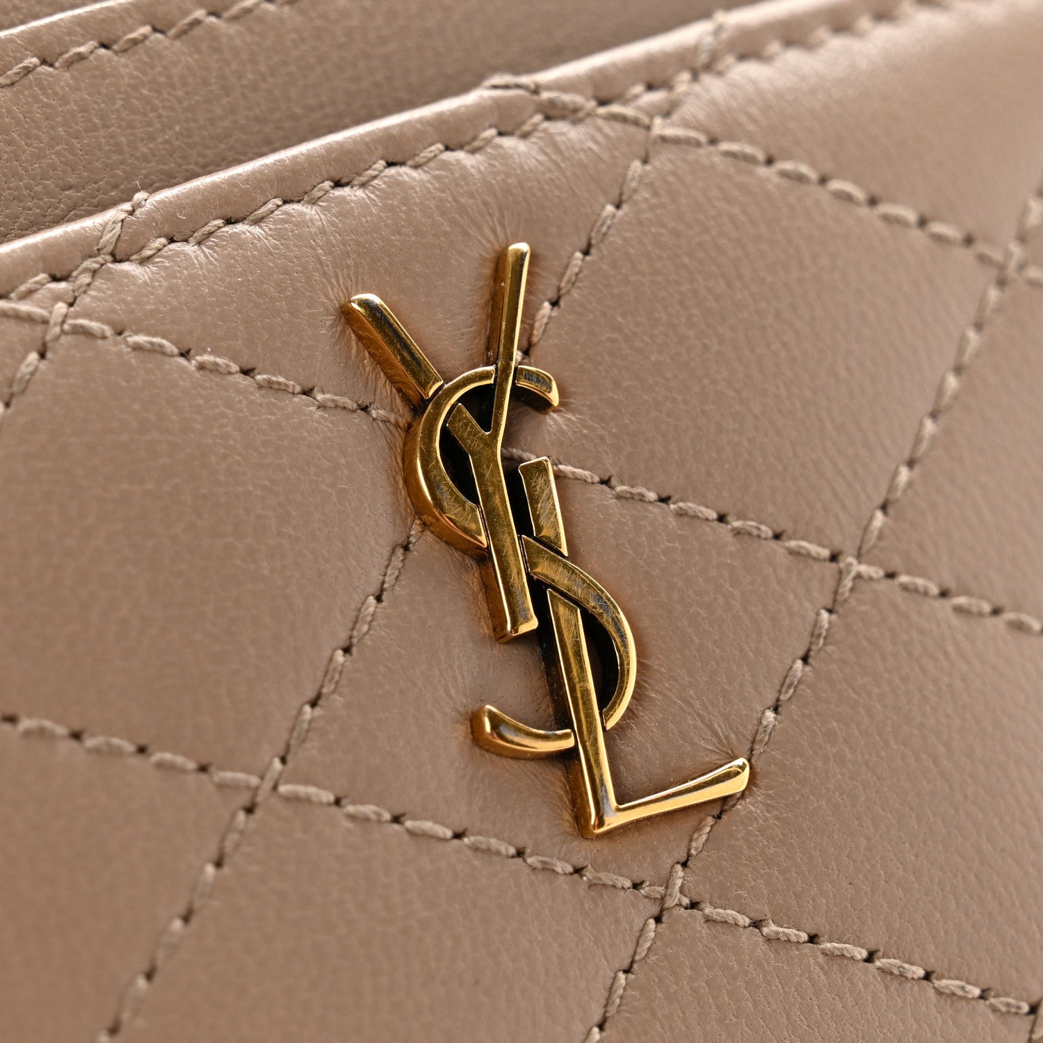 Saint Laurent Lambskin Quilted Gaby Card Case Dark Beige 12 of 12