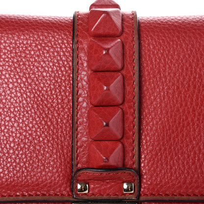 Valentino Garavani Pebbled Calfskin Medium Glam Lock Rockstud Flap Red 9 of 12