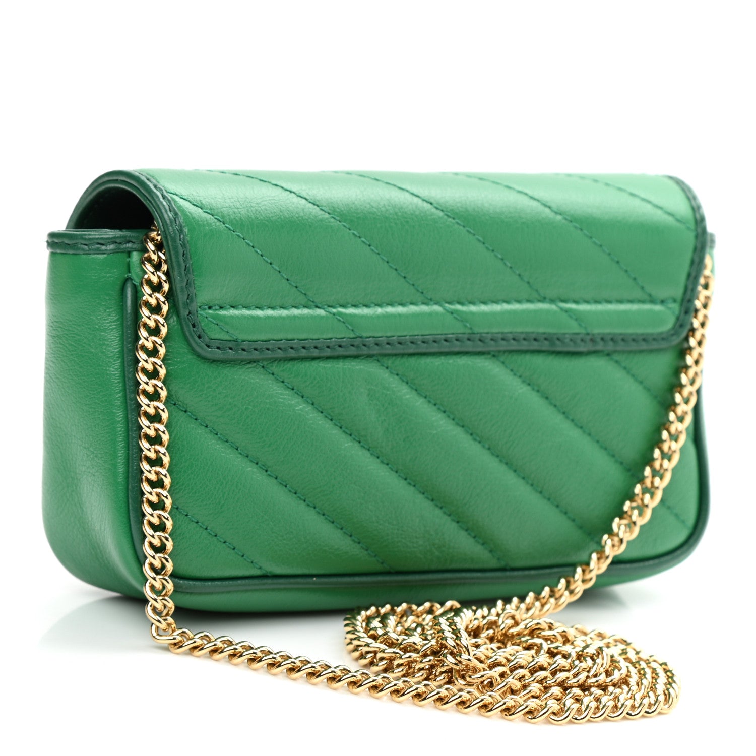 Gucci Azalea Calfskin Enamel Matelasse Diagonal Super Mini Torchon GG Marmont Shoulder Bag New Shamarock Emerald 3 of 9