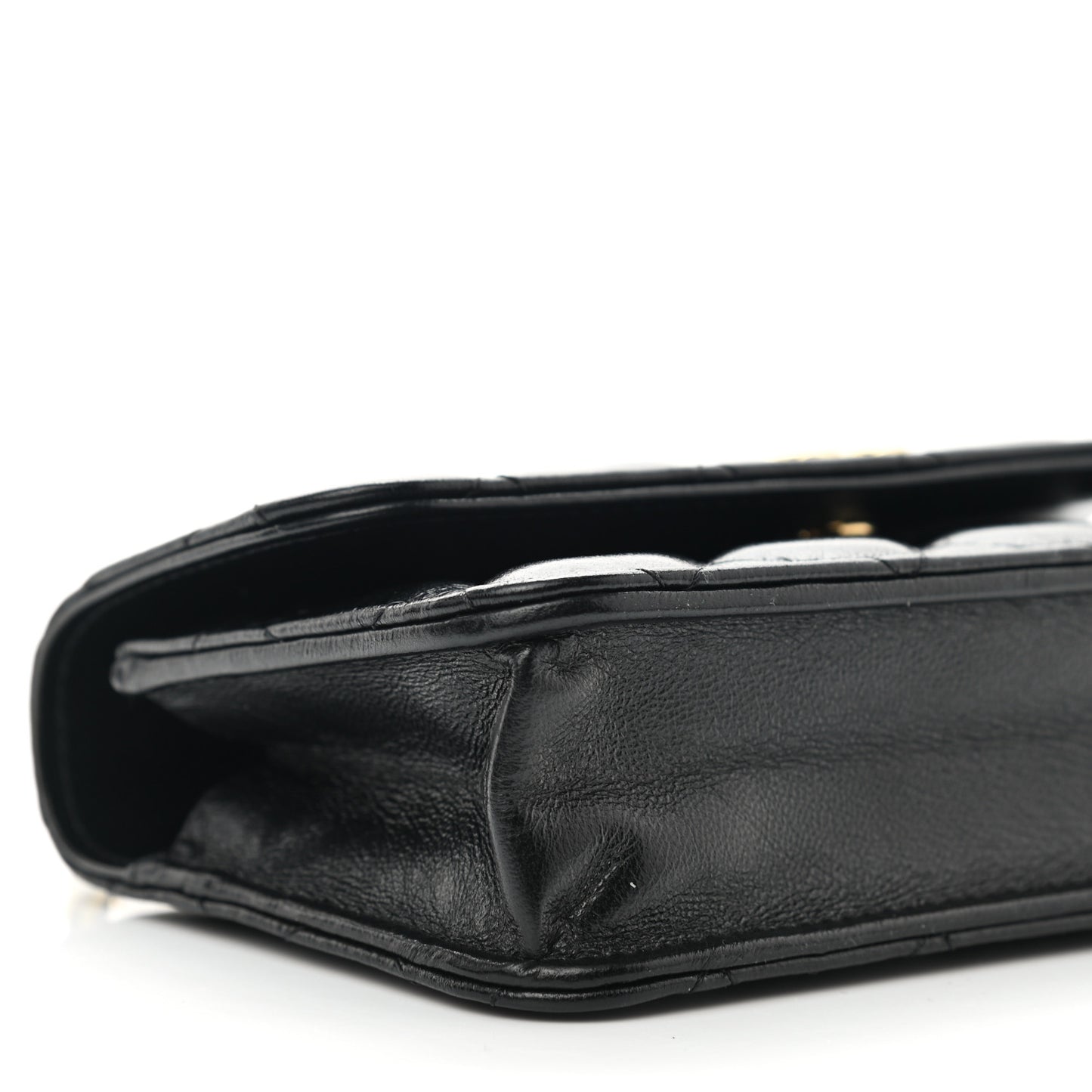 Lambskin Quilted Dynasty Flap Phone Holder With Chain Black