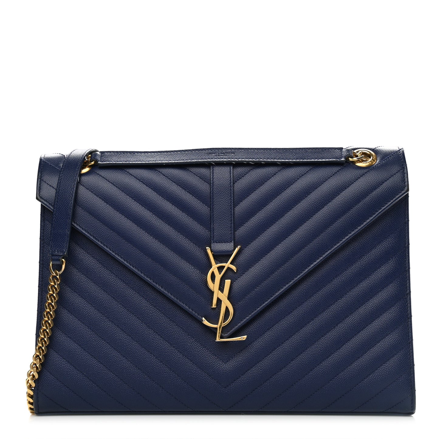 Grain De Poudre Matelasse Chevron Large Monogram Satchel Navy Blue