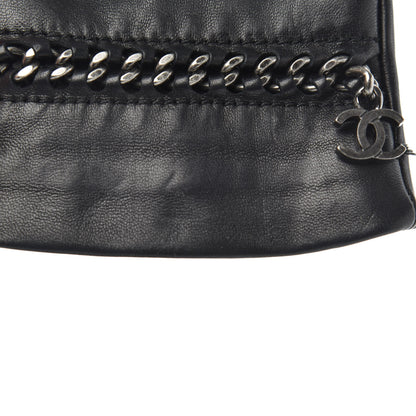 Chanel Lambskin Chain CC Fingerless Gloves 7.5 Black White Pink 4 of 6