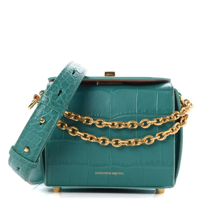 Alexander McQueen Calfskin Crocodile Embossed Box Shoulder Bag 16 Green 1 of 14