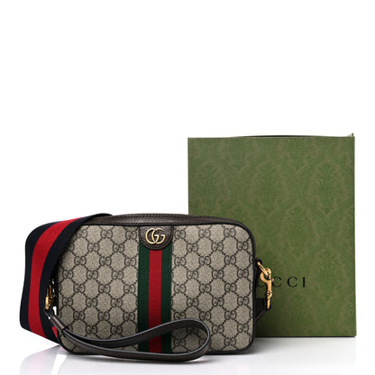 Gucci GG Supreme Monogram Textured Dollar Calfskin Web Ophidia Wristlet Shoulder Bag Beige Ebony New Acero 15 of 15
