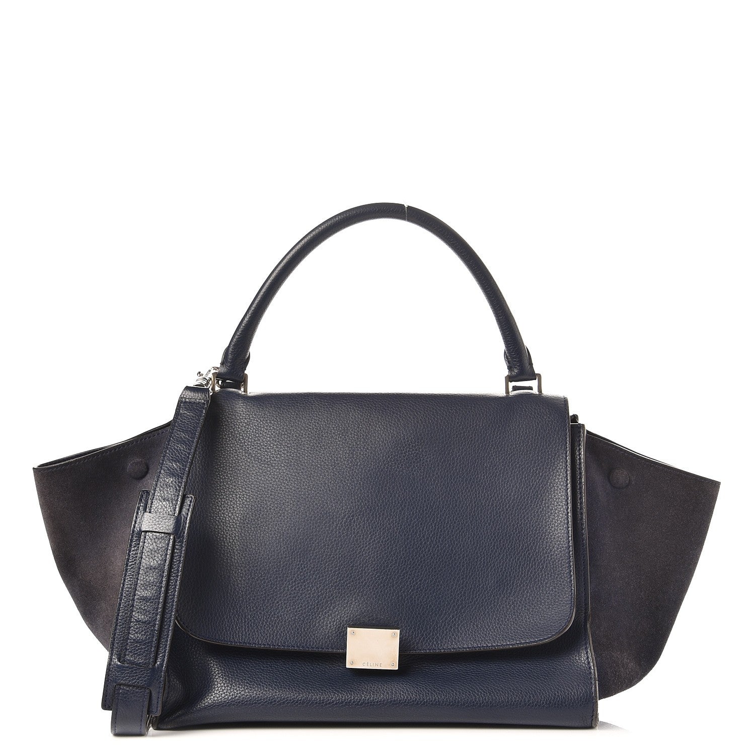 Celine Drummed Calfskin Suede Medium Trapeze Navy 1 of 15